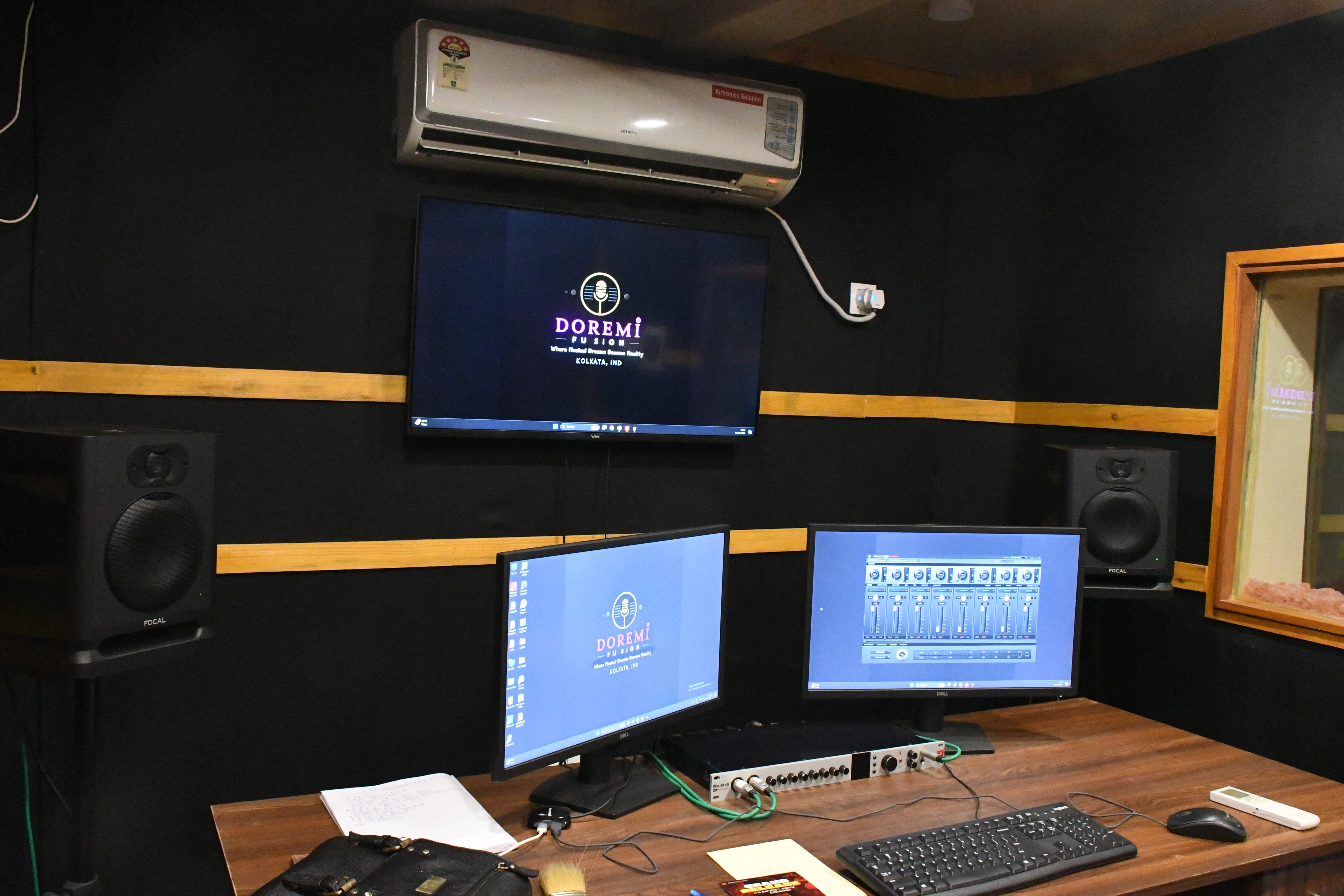 Audio mixing and production equipment inside Doremi Fusion Music Studio in Kolkata